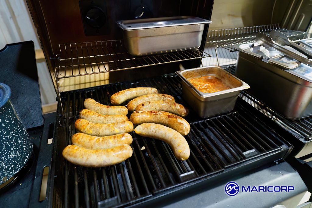 Fresh grilled brats include Jalapeño Cheddar, Pineapple Brown Sugar, Sassy BBQ and Cheddar Brats, served up with blackened seasoned sauteed onions